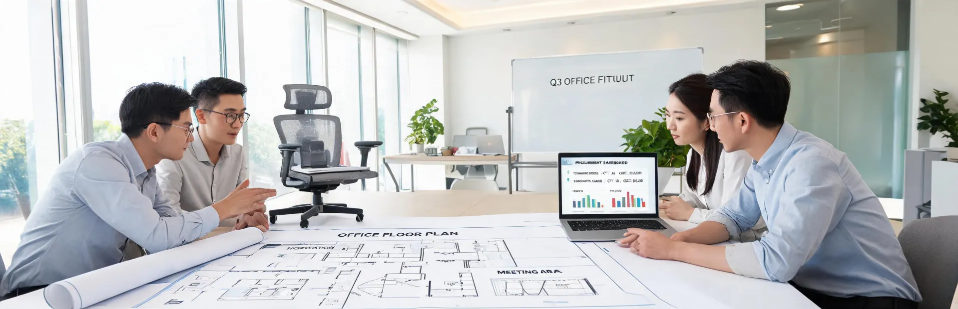 Workspace deployment team reviewing Varidesk standing desk plans